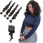 Natural Color Black Indian Virgin Remy Hair Extensions 4 Bundles Loose Wave