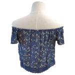 Plain dyed Laceup Ruffles Floral Print O Neck Shirt For Ladies