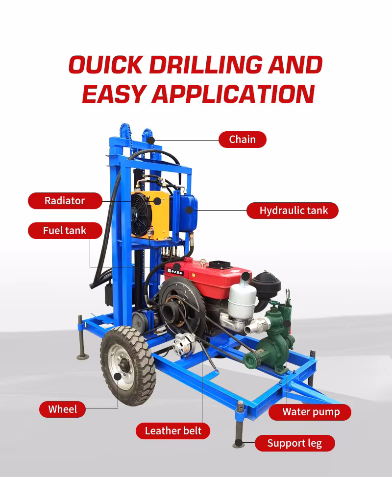Hot Sale Mobile Diesel Small Water Well Soil Drill 150m Depth