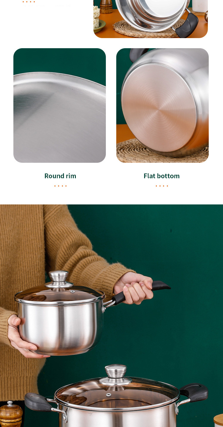 Wholesale Top Seller Double Bottom Induction Stew Pot Shabu Pot Stainless Steel Cooking Stock Soup Pot