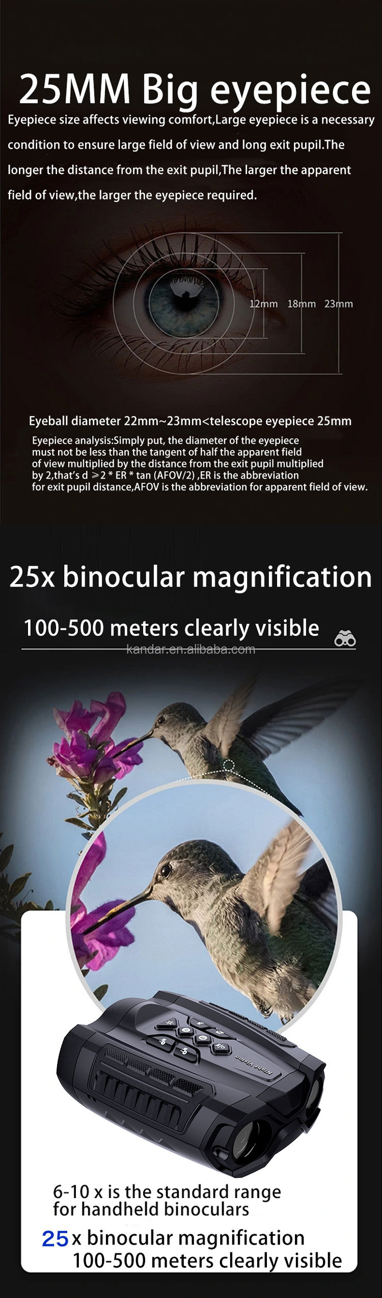5V/1.0A Power Supply 5D Infrared Night Vision Zoom Binocular with 7-Seed Infrared Filter