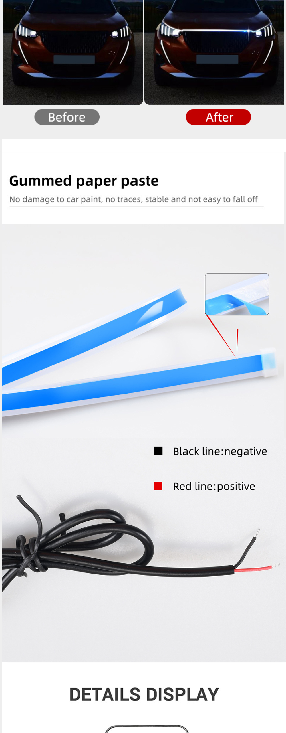2pcs 12V Flexible Waterproof Car Headlight LED Tube Strip Turn Signal Brake Flow Guide Lights DRL