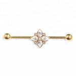 Gold plated piercing clear gems industrial barbell surgical steel