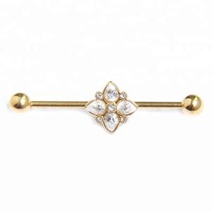 Quality Gold plated piercing clear gems industrial barbell surgical steel wholesale