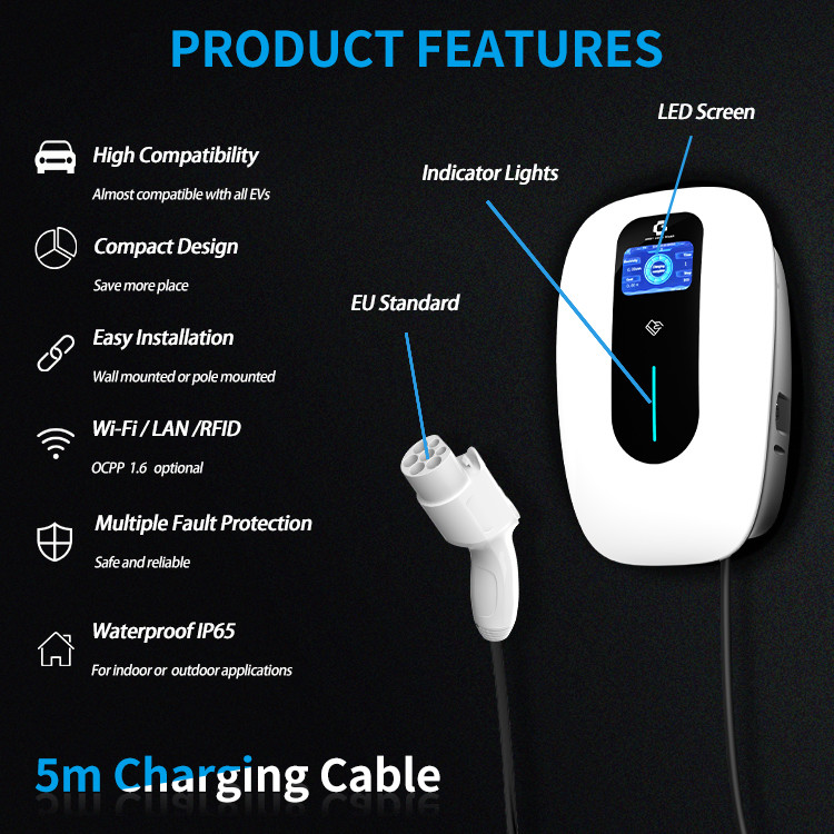 Commercial Or Home Use Wallbox AC Charger 400vac 22kw Level 3 EV Charger