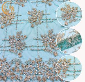 Quality Handmade Custom Beaded Embroidery Lace Fabric Symmetrical Design wholesale
