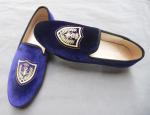 Customized Embroidered Mens Velvet Loafers Slip On Blue Velvet Slippers