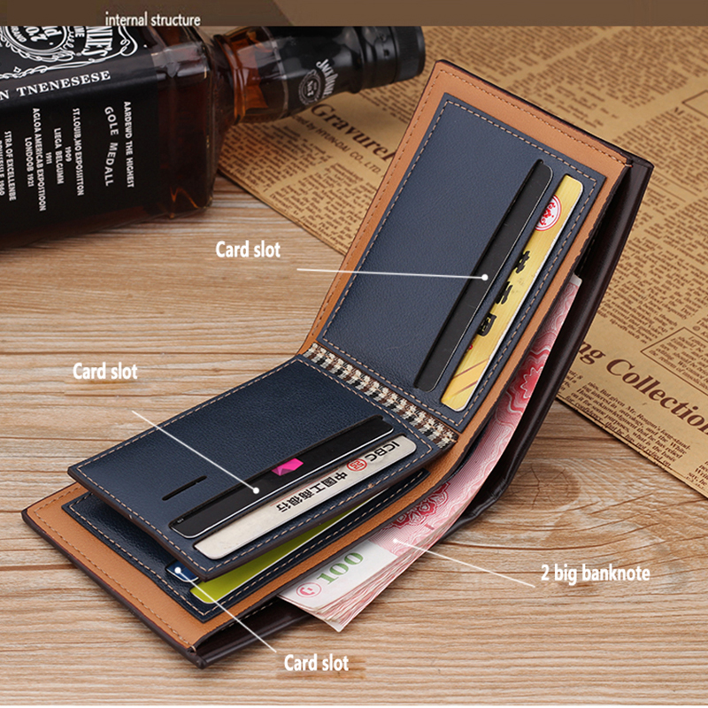Designer Logo Men's Slim Wallet Waterproof PU Leather with Short Money Purses and Holders