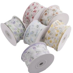 Quality 40mm 50mm Organza Ribbon With Floral Printed Polyester Ribbon OEM Eco Friendly wholesale