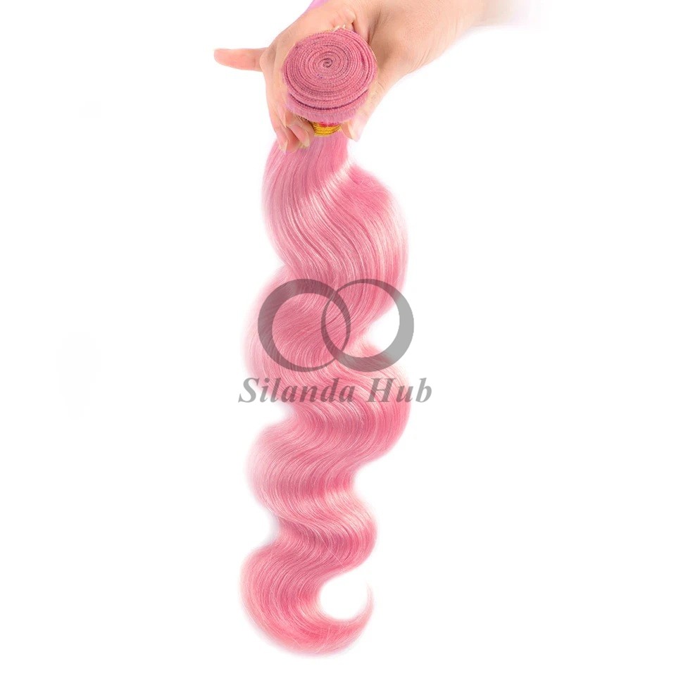 Pink Body Wave Remy Human Hair Bundles Sew In Weave Bundles Brazilian Bundle Deals