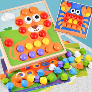 Quality Children Wood Baby Developmental Toys Particle Button Puzzle Mushroom Nail Cartoon wholesale