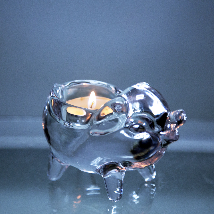 Simple Design Eco-Friendly Glass Transparent Animal Shape Pig Candle Holder for Home Decoration