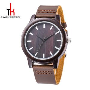Quality Sandal Wood Minimalist Leather Watch , Mens Leather Strap Watches wholesale