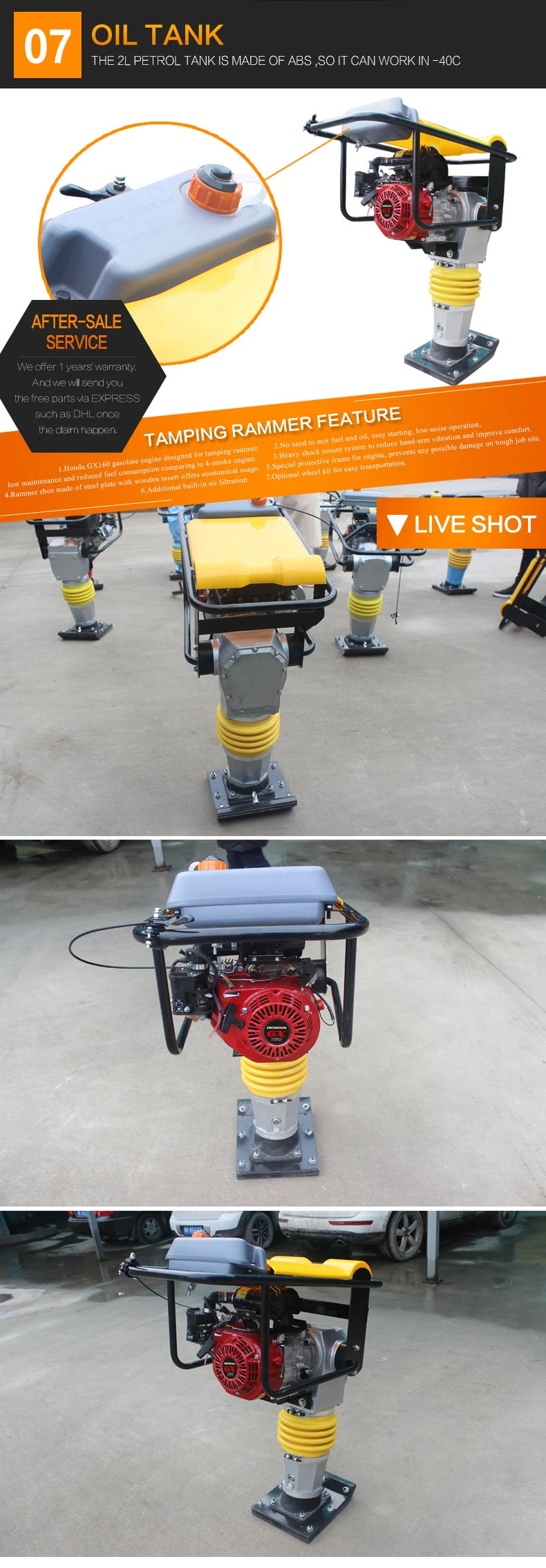 Building Material Shops Gasoline Tamping Rammer with High Operating Efficiency