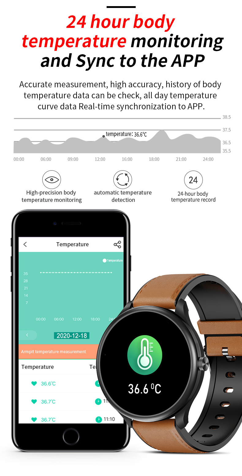 1.28 Inch Round Touch Screen ECG Smart Watch Wifi Music Control