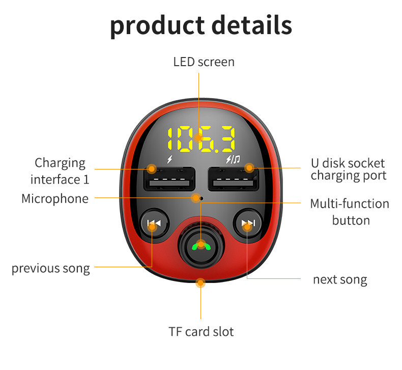 HFP HSP Bluetooth Car Kit Support TF Card 32G Usb Bluetooth Adapter For Car Music