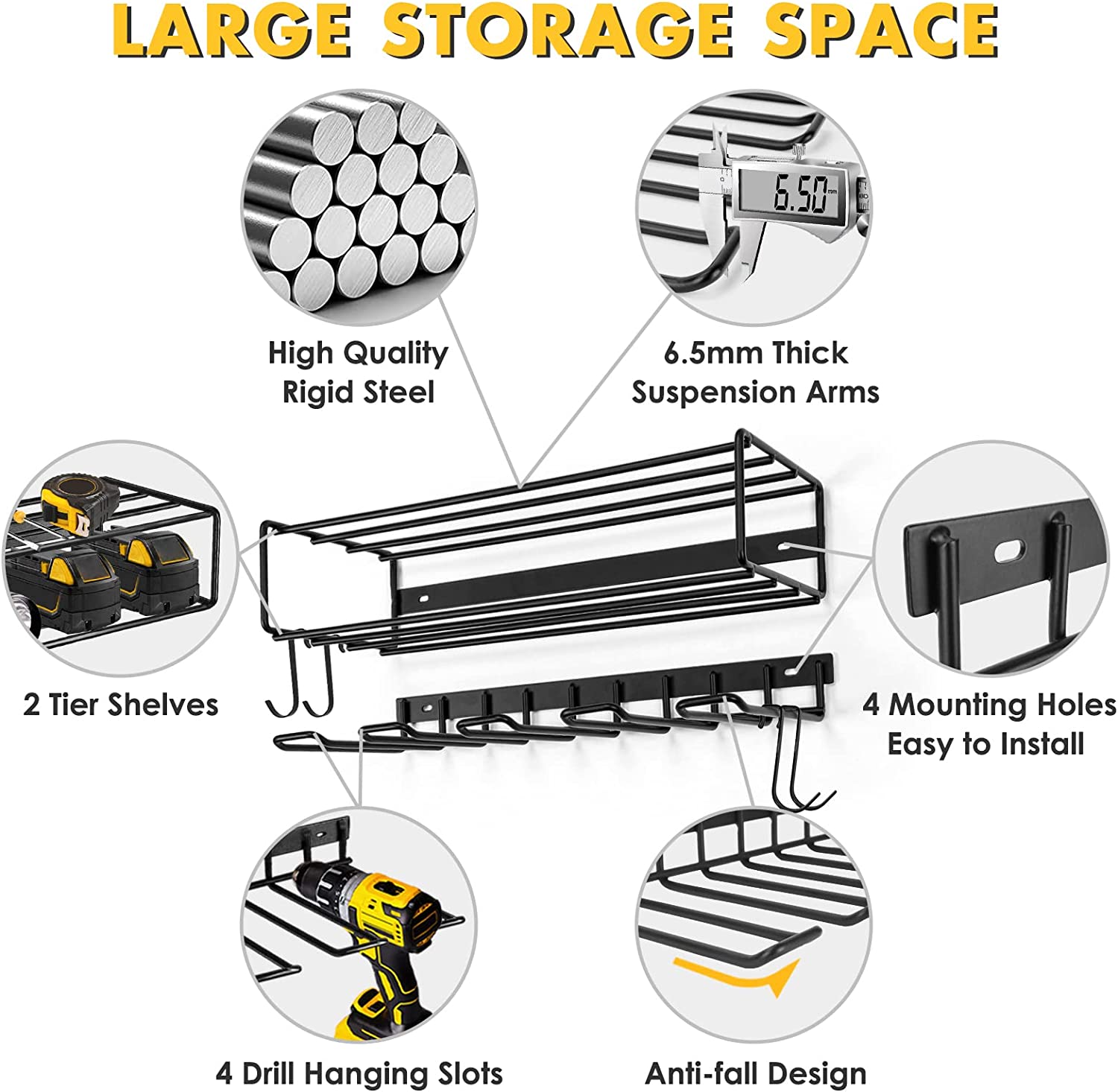 Standard 3-Layer Wall Mounted Power Tool Organizer 43*19*10cm Tool Storage Holder