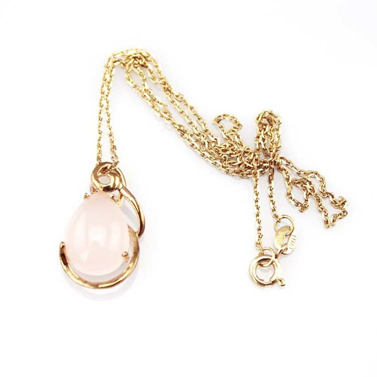 Rose Gold Plated 925 Silver Pear Shaped Rose Quartz Cubic Zirconia Pendant (P32)