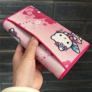 Quality Cute Authentic Stingray Skin Lady Long Kitty Cat Trifold Wallet Genuine Leather Female Clutch Card Bag Women Coin Purse wholesale