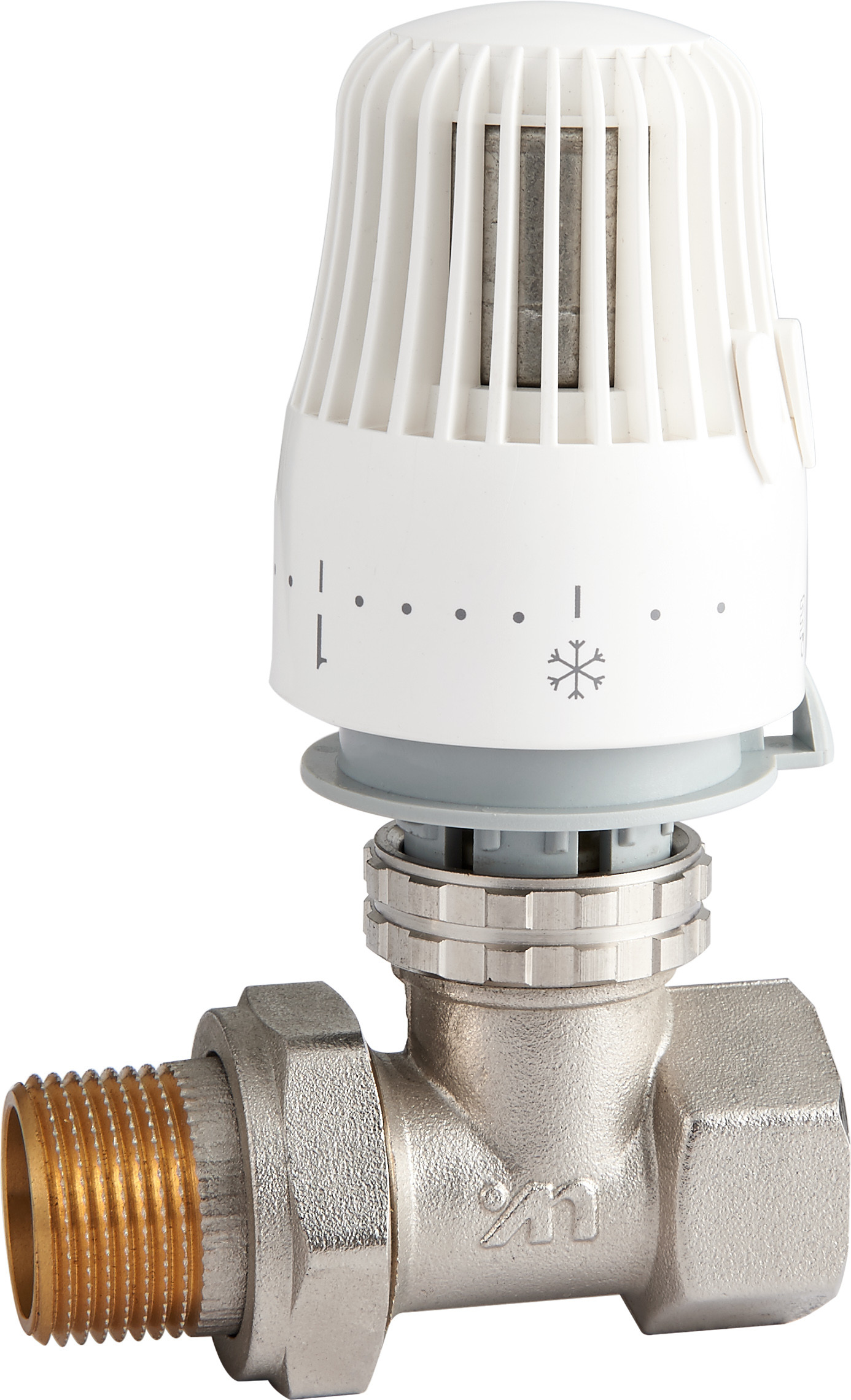 4604 Brass TRV Thermostatic Supply Valve Straight Type DN20 DN25 Nickel Plated w/ Female Threads End x Flex. Male Nipple