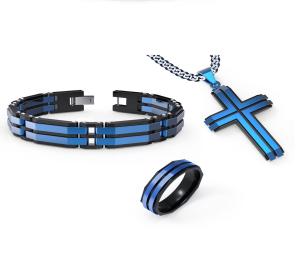 Quality Custom Mens Stainless Steel Jewelry Set Necklace Bracelet And Ring Set wholesale