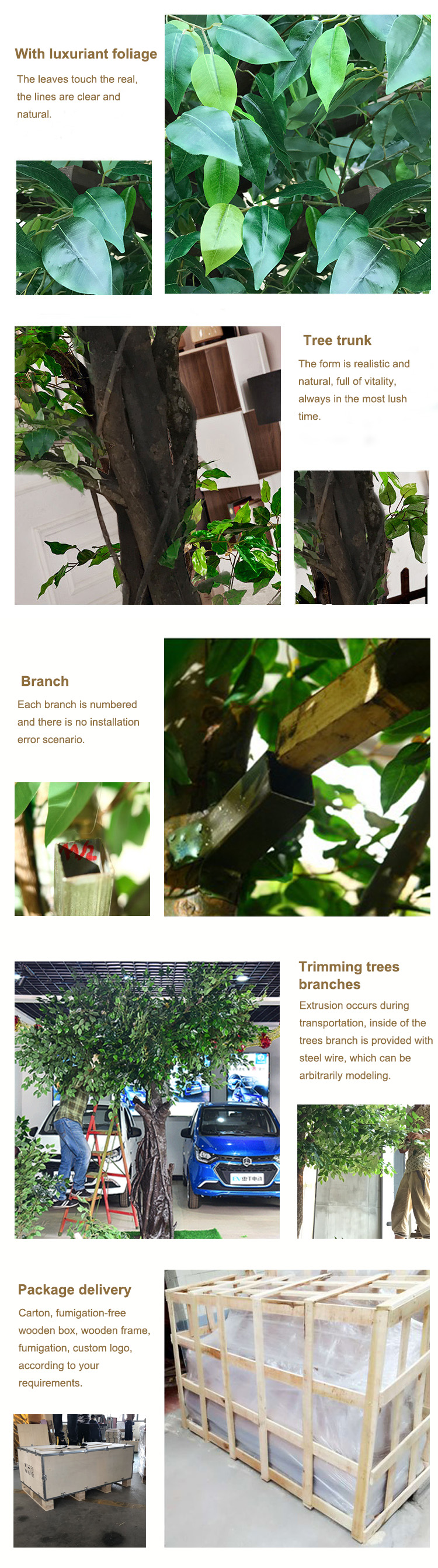 Customized Design Artificial Evergreen Trees , Wood Trunk Faux Oak Tree