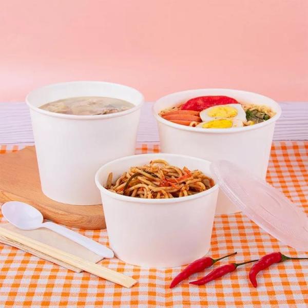 Custom Printed PE Coated Large Capacity Disposable Soup Bowl White Paper Salad