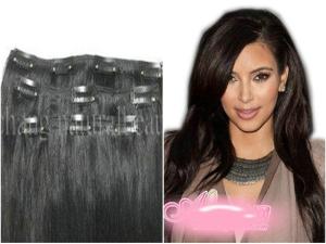 Quality Cusom 18 inch Black European Straight Real Hair Clip In Hair Extensions wholesale