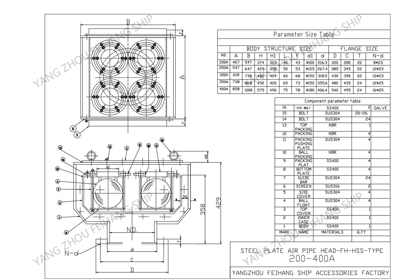 MODEL : 53B-200~500A AIR VENT HEAD WITHOUT SCREEN Body - Carbon Steel Internal components - stainless steel floating b
