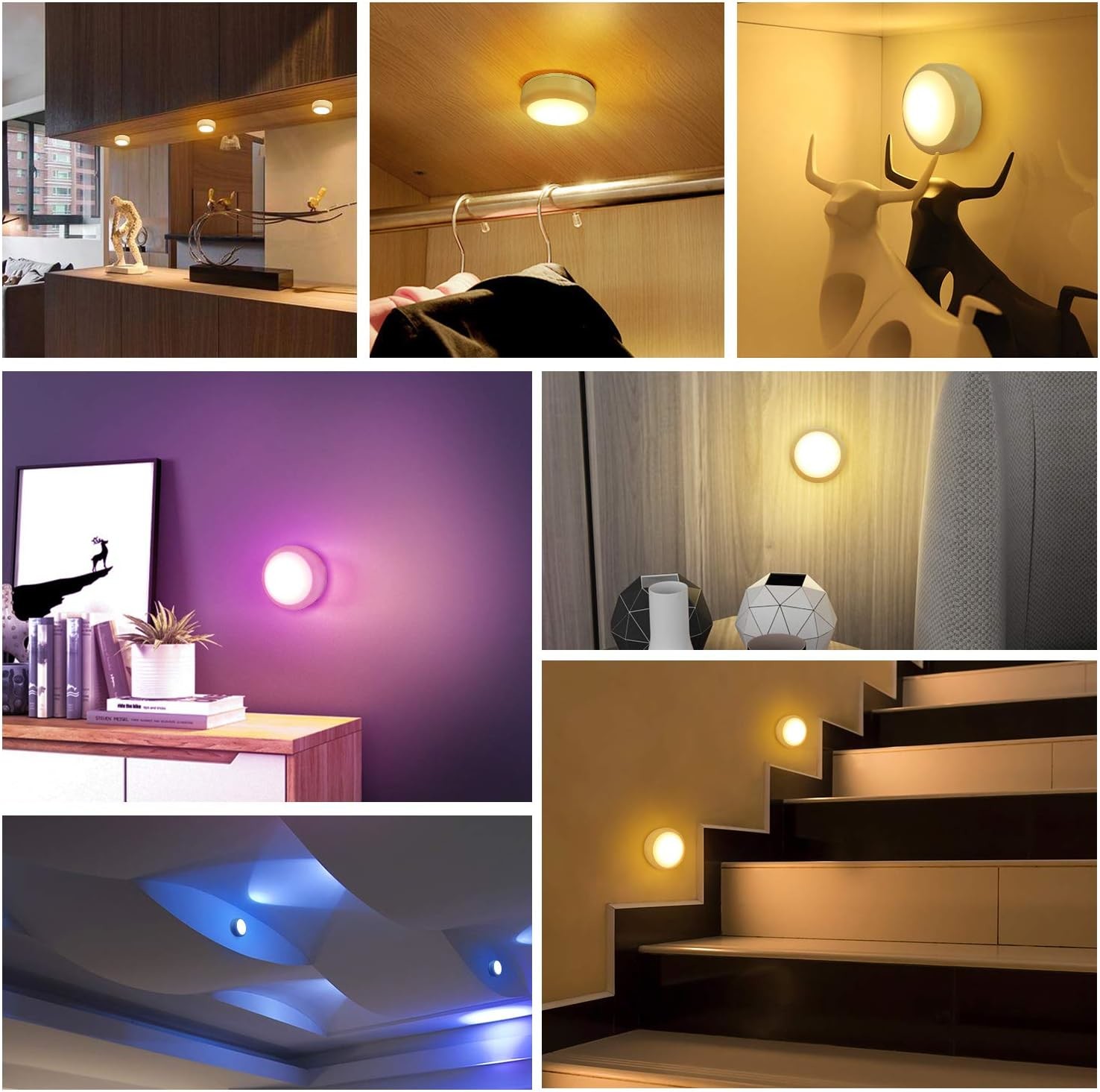 Round White LED Puck Lights With Timer Dimmable Remote Control For Modern Lighting