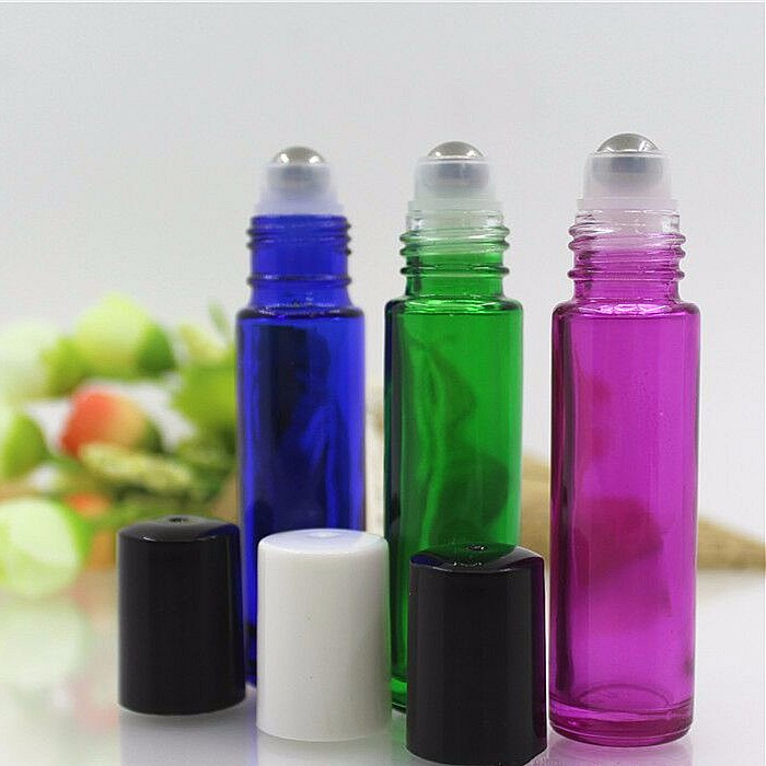 Metal Ball Roll On Essential Oil Glass Bottles , Cobalt Blue Bottles For Essential Oils