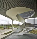 Carbon Steel Custom Curved Staircase , Marble Tread Arc Staircase