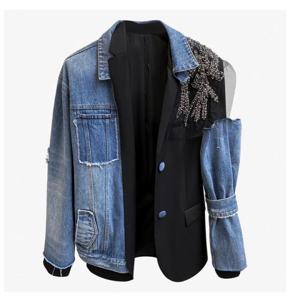 Winter Waterproof Mesh Jacket Denim Detachable Half Ladies Sheath Top Blazers