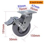 6 Inch Heavy Duty Casters 150 350kg Plate TPE Caster By Rigid Swivel / Brake
