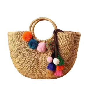 Quality ECO Friendly Fashion Summer Tote Handbag Bohemian Handmade Bali Bags Straw Beach Bag Cotton Canvas Shopping Bags wholesale