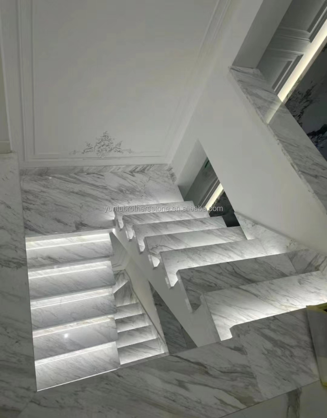 Indoor Villa Modern Natural Stone Stairs Design for Polished Straight Steps
