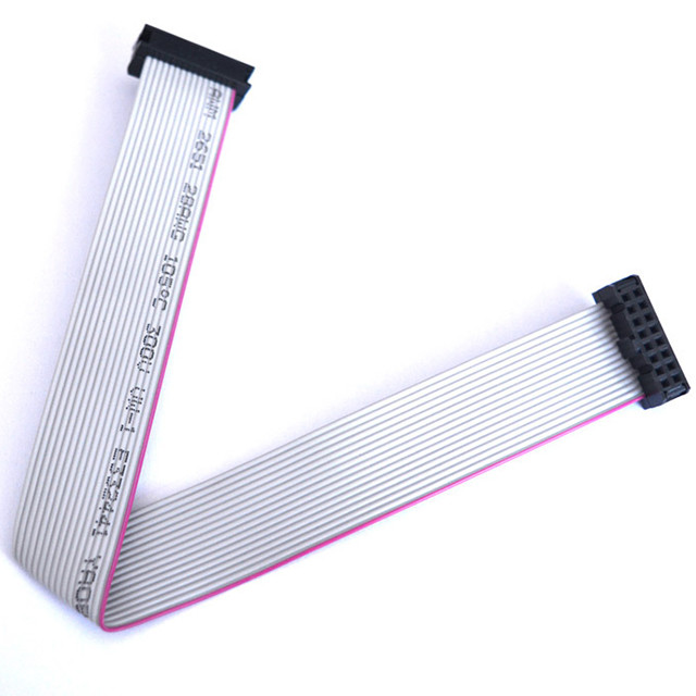 custom length 10pin 2.54mm IDC cable assembly with 1.27mm pitch 28 awg flat ribbon cable assemblies red mark cable