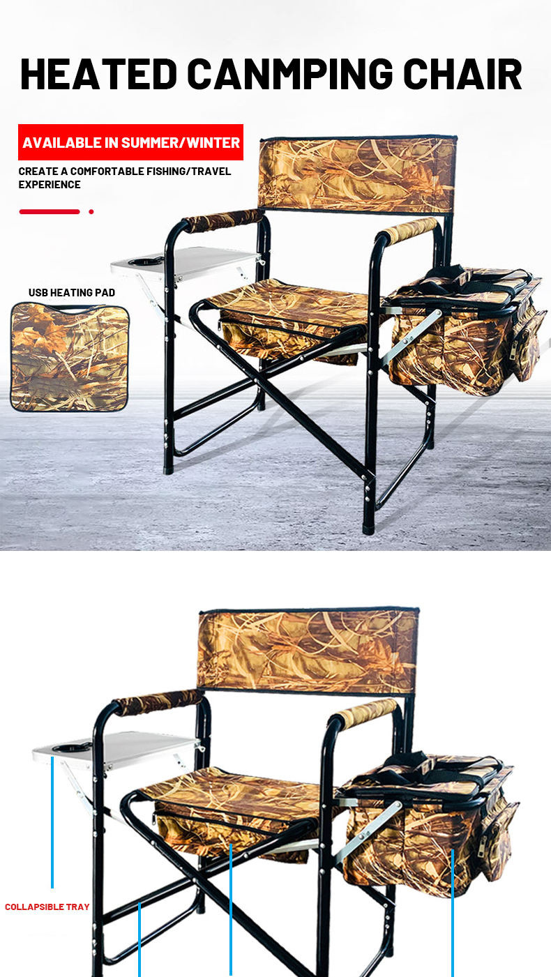 90cm Heated Folding Sports Chair USB-Powered Hot Seat