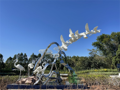 Wetland Park Stainless Steel Sculptures Realistic Crane Egret Metal Sculpture