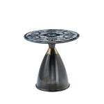Modern light luxury round living room black marble look glass top metal base