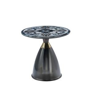 Quality Modern light luxury round living room black marble look glass top metal base corner tables side table wholesale