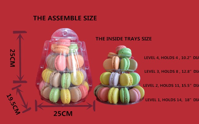 25cm Round Plastic Macaron Packaging 35pcs Clear 4 Tier Dessert Tower