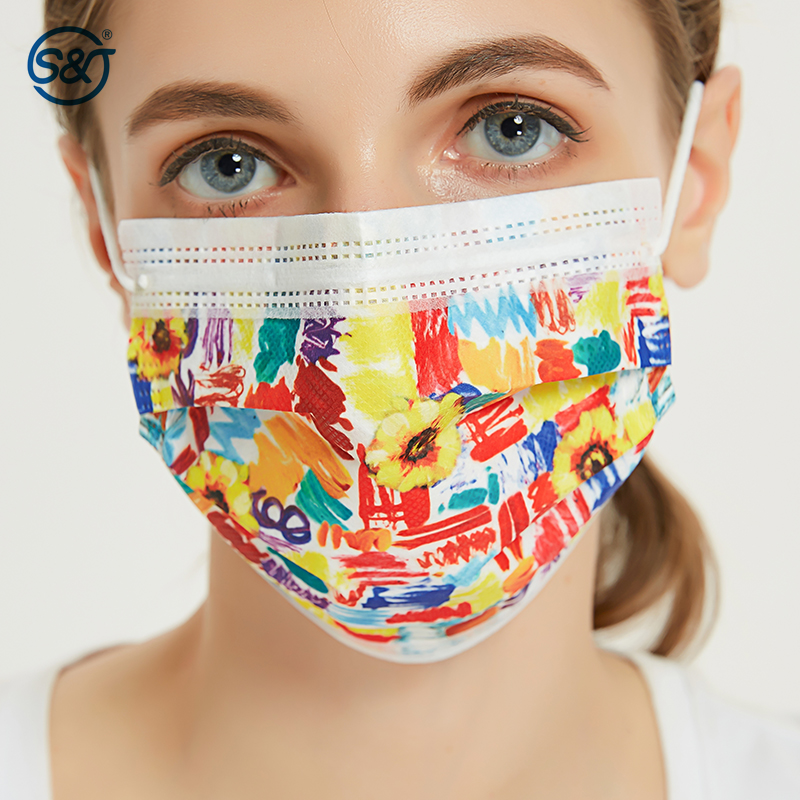 S&J OEM Medical grade Face Mask Ear-loop Custom logo print Face Mask Factory Price Disposable cute fashionable printed face mask