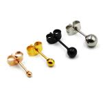 Surgical Steel Silver,Black,Gold&Rose Gold Color Ball Stud Earrings Punk Ear