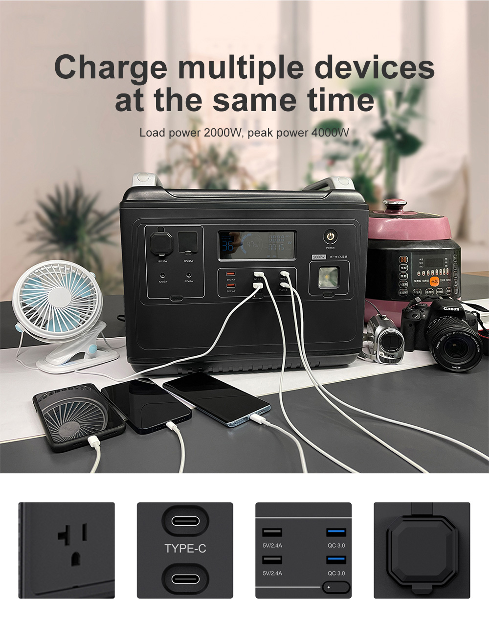 Indoor Lithium Portable Power Station For Tesla Rechargeable Tailgating 110V 220V 2000W