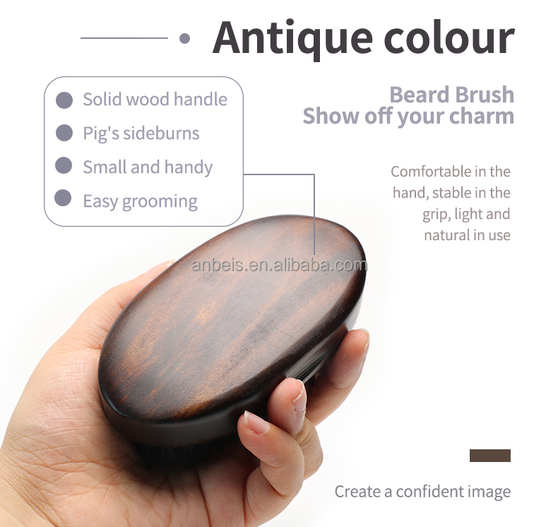 Retro Oval Wooden Beard Care Brush With 100% Natural Boar Hair