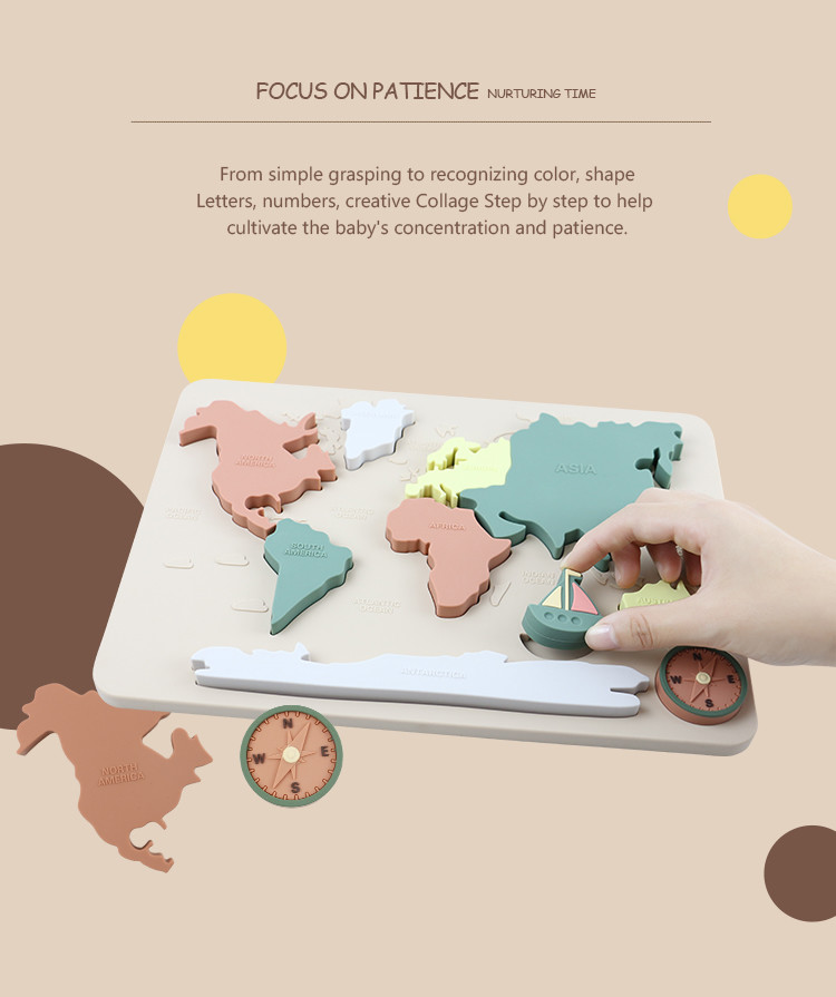 World Map Continents And Ocean Silicone Puzzle Baby Gift Montessori Educational