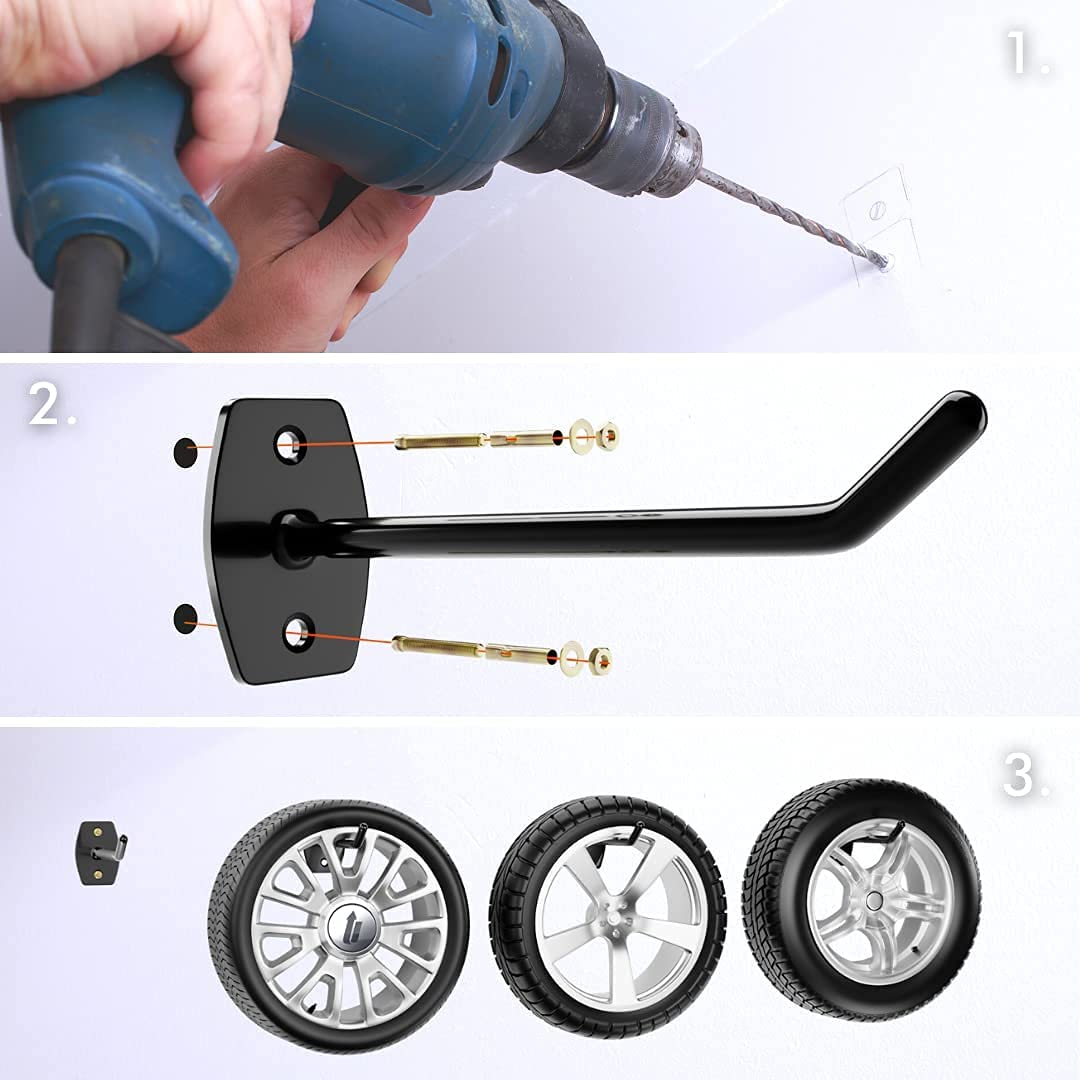 Black Tyre Wall Mount Holders The Must-Have for Organising Power Tools Ladders Bikes
