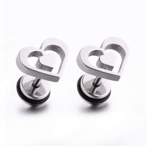 Special double heart shape women stud earrings stainless steel body piercing