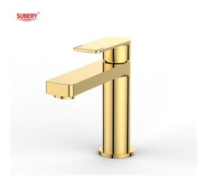 Quality OEM Brass Gold Basin Mixer Tap Single Lever Bathroom Hot And Cold Water wholesale